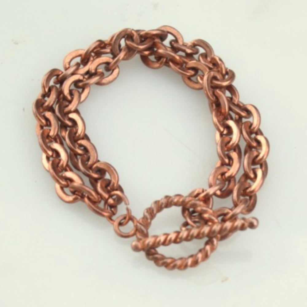Double Strand Copper Heavy Chain Bracelet Rustic - Picture 6 of 6